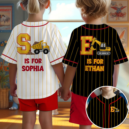 Alphabet-Baufahrzeuge - Personalisiertes Kinder-Baseballtrikot