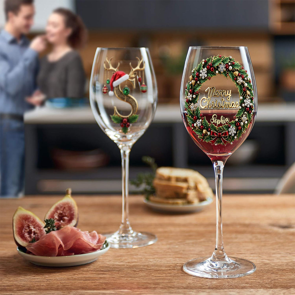 Frohe Weihnachten – Personalisiertes Familienweinglas mit langem Stiel