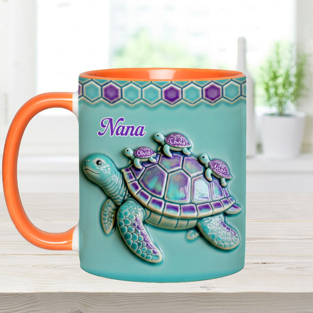 Nana Turtle Gift For Mom Grandma - Personalized Grandma Accent Mug