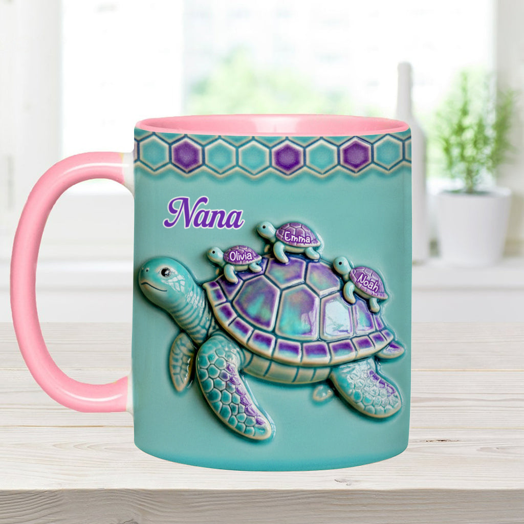 Nana Turtle Gift For Mom Grandma - Personalized Grandma Accent Mug