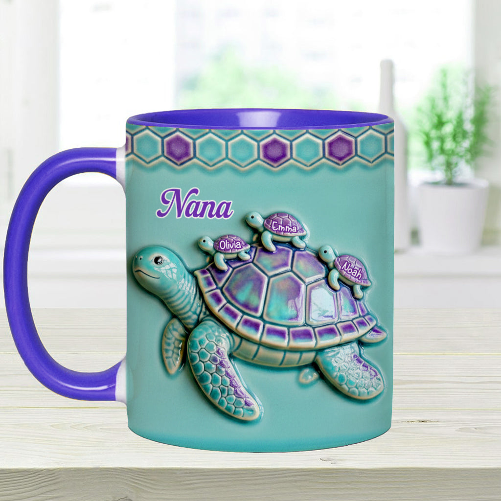 Nana Turtle Gift For Mom Grandma - Personalized Grandma Accent Mug