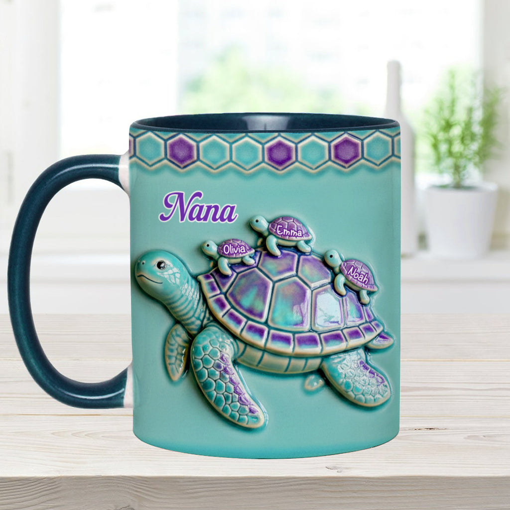 Nana Turtle Gift For Mom Grandma - Personalized Grandma Accent Mug