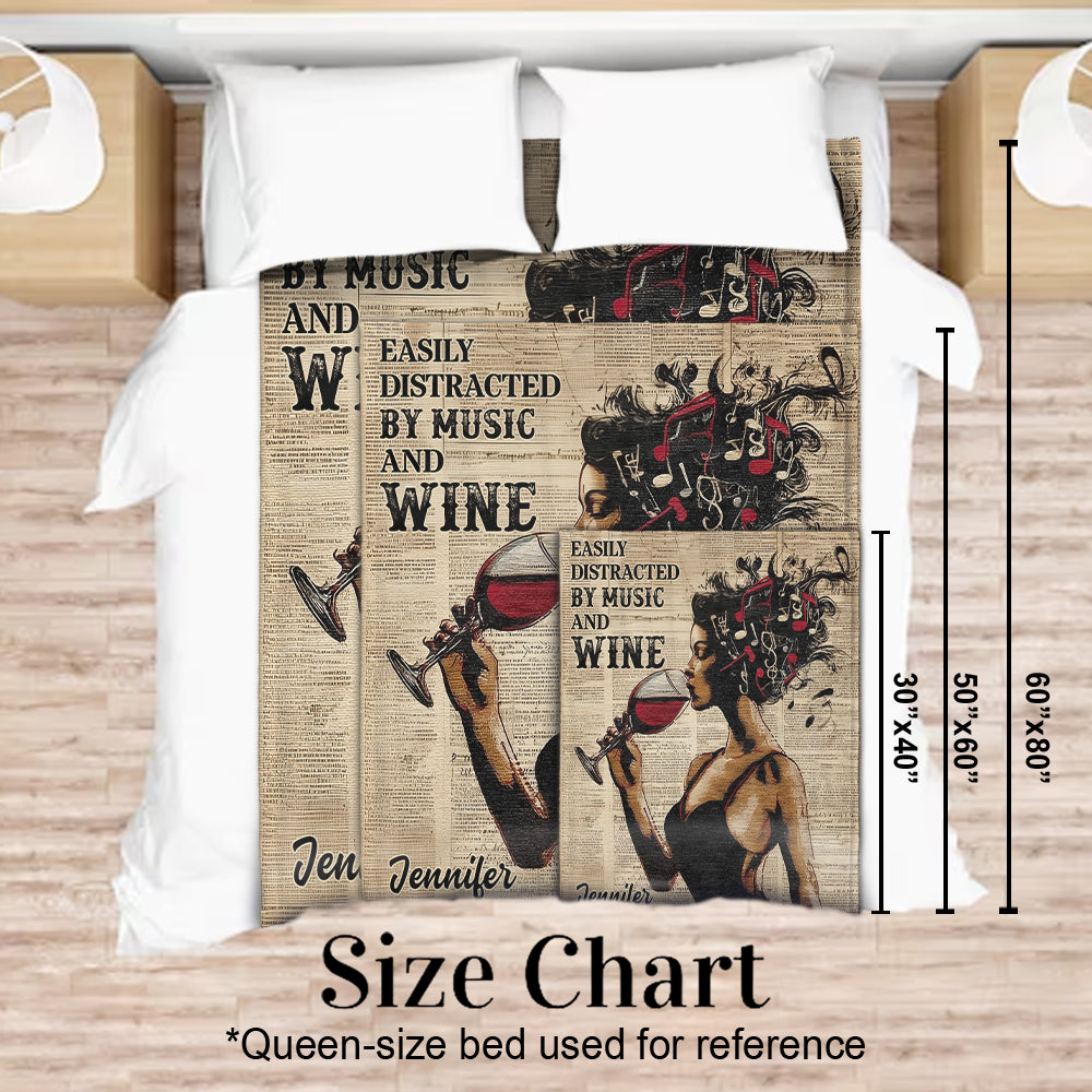 Easily Distracted by Music and Wine - Personalized Wine Blanket