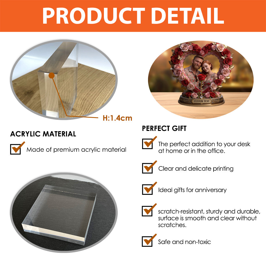 Individuelle Tischdekoration für ein Rosenpaar nach Foto – Personalisierte Acrylplakette in individueller Paarform