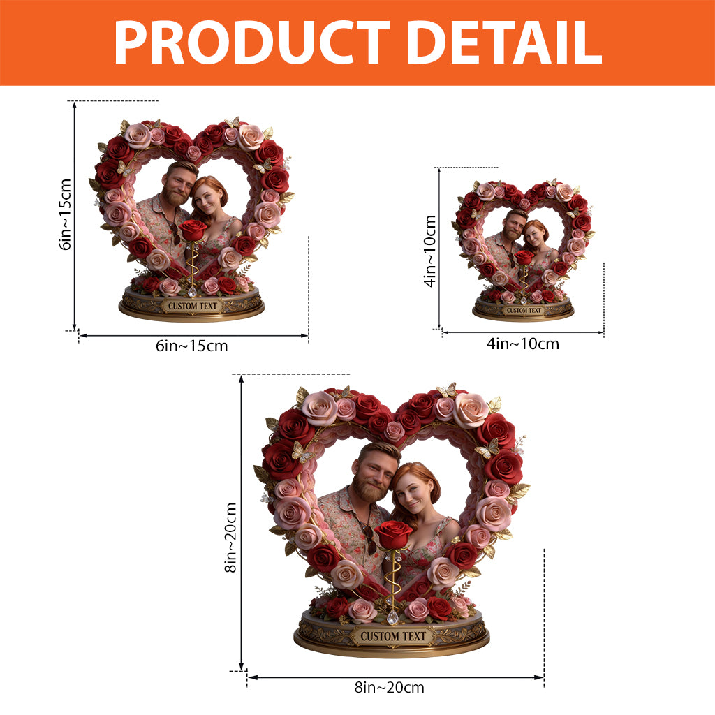 Individuelle Tischdekoration für ein Rosenpaar nach Foto – Personalisierte Acrylplakette in individueller Paarform