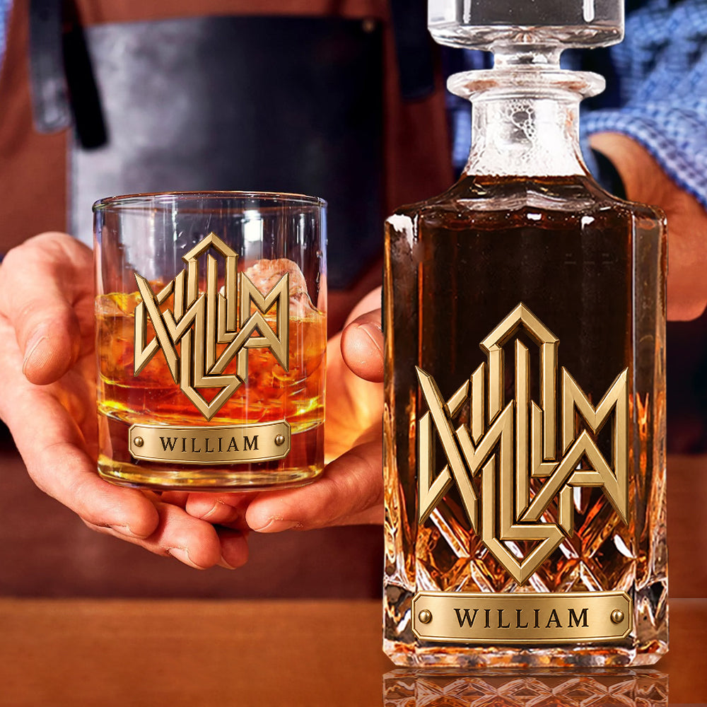 Luxury Name Logo - Personalized Real Men Whiskey Decanter Set