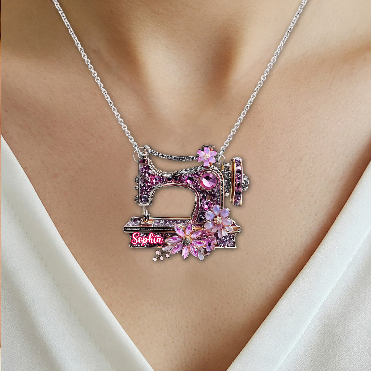 Beautiful Sewing Machine - Personalized Sewing Custom Shaped Pendant Necklace