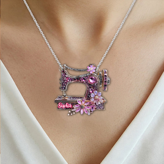 Beautiful Sewing Machine - Personalized Sewing Custom Shaped Pendant Necklace