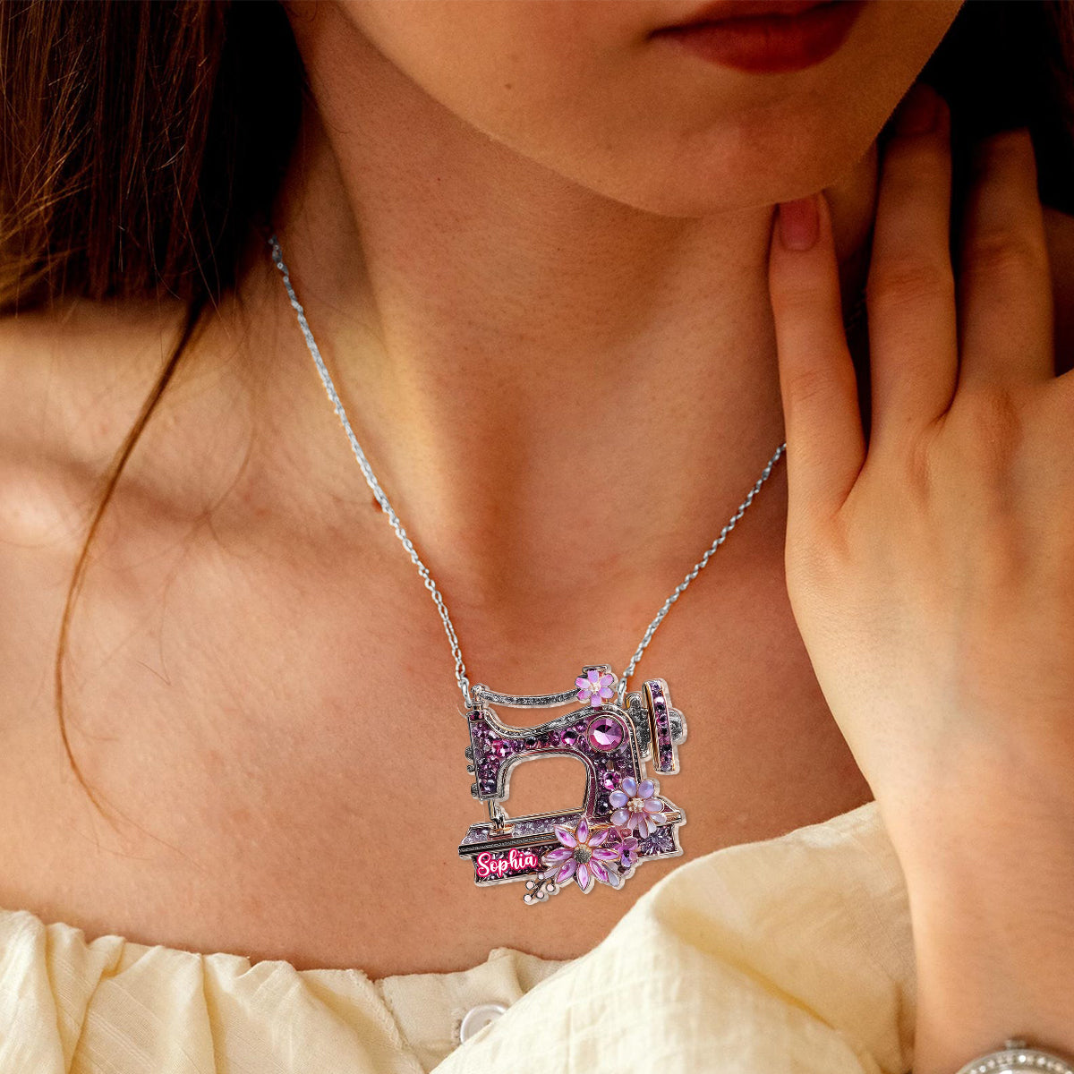 Beautiful Sewing Machine - Personalized Sewing Custom Shaped Pendant Necklace