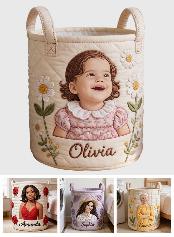 Custom From Any Flower, Any Photo - Personalized Birth Month Flower Storage Basket