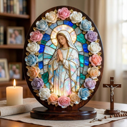 Beschützt von Maria – Personalisierte christliche Acrylplakette in individueller Form