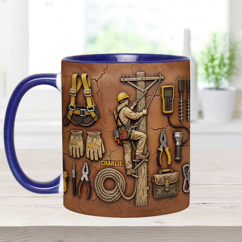 Strength Of The Line - Personalized Lineman Accent Mug