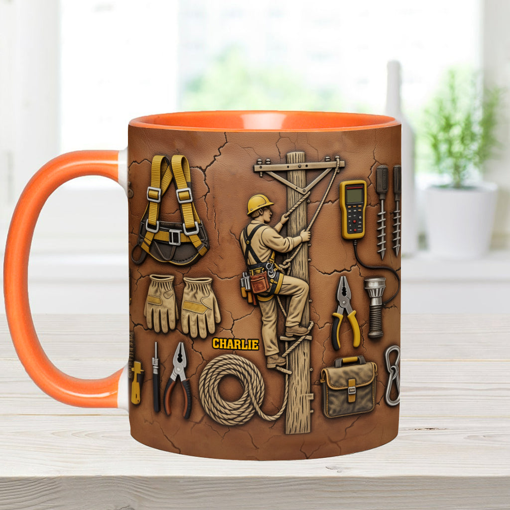 Strength Of The Line - Personalized Lineman Accent Mug