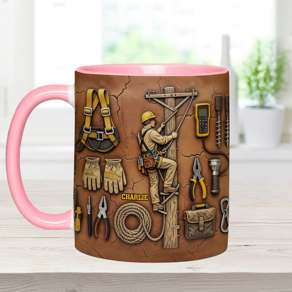 Strength Of The Line - Personalized Lineman Accent Mug