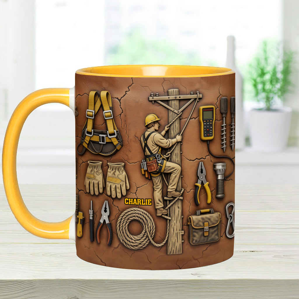 Strength Of The Line - Personalized Lineman Accent Mug