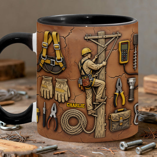 Strength Of The Line - Personalized Lineman Accent Mug