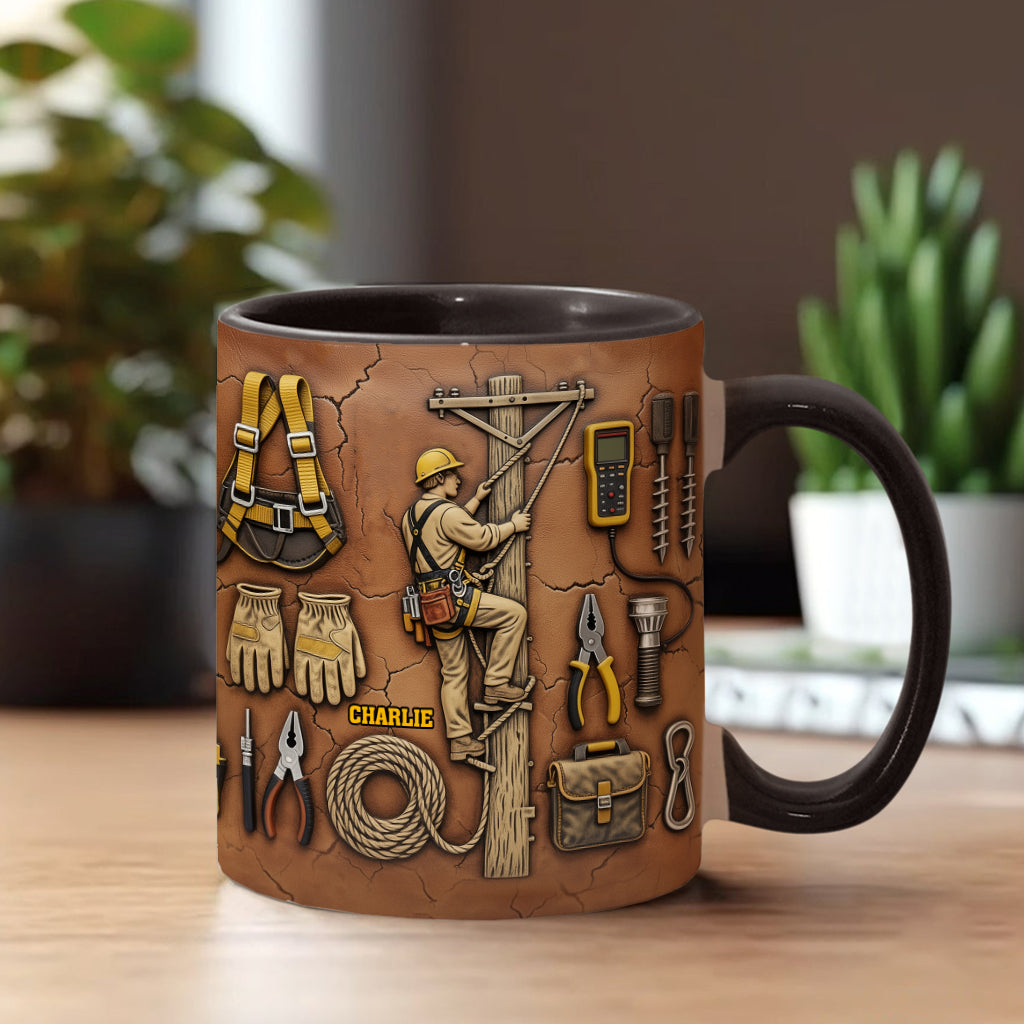 Strength Of The Line - Personalized Lineman Accent Mug
