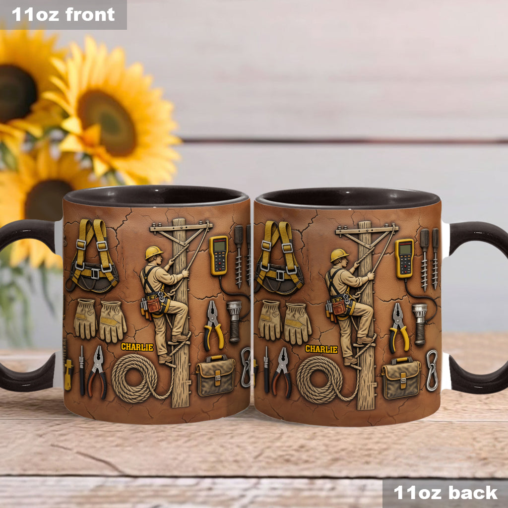 Strength Of The Line - Personalized Lineman Accent Mug