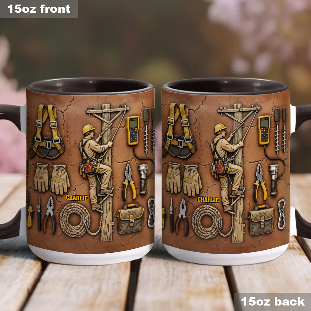 Strength Of The Line - Personalized Lineman Accent Mug