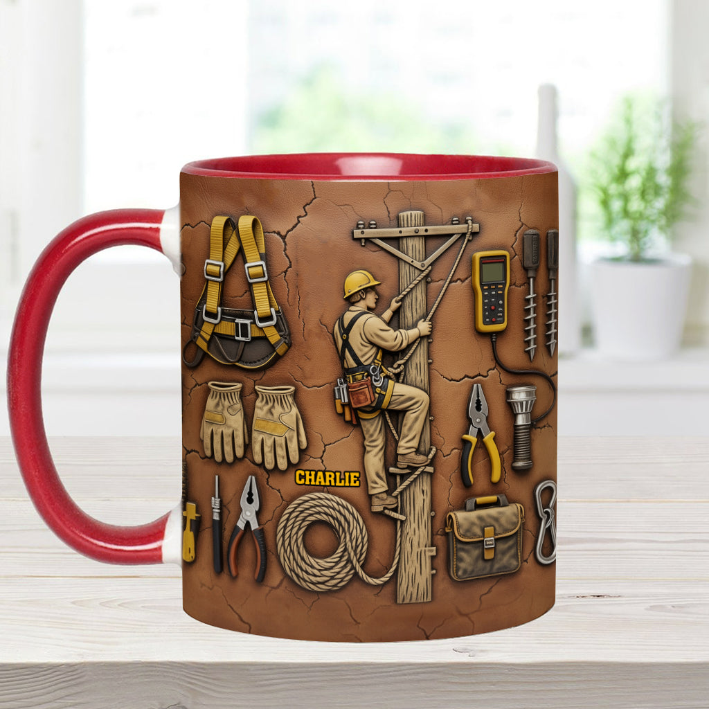 Strength Of The Line - Personalized Lineman Accent Mug