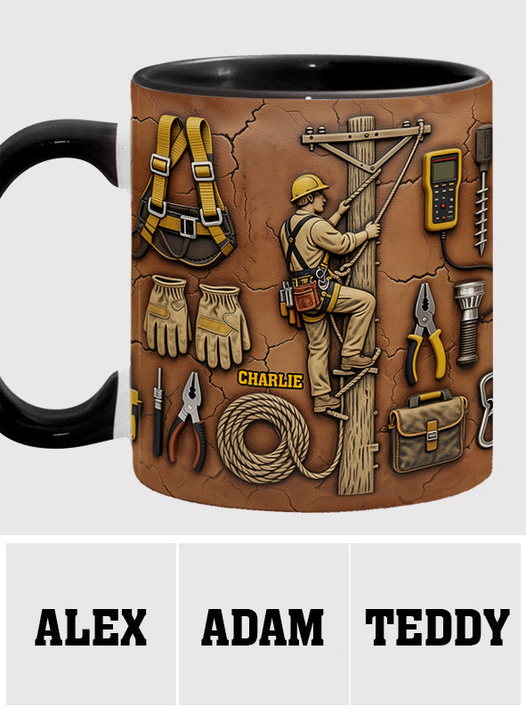 Strength Of The Line - Personalized Lineman Accent Mug