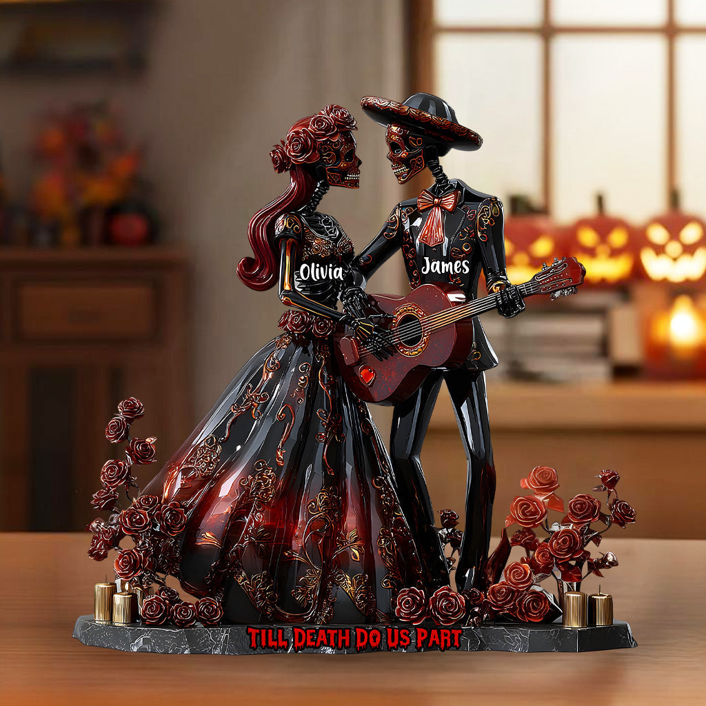 Bis dass der Tod uns scheidet – Personalisierte Totenkopf-Acrylplakette in individueller Form