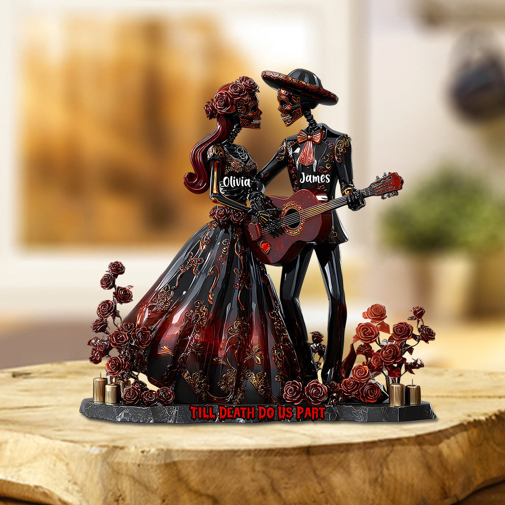 Bis dass der Tod uns scheidet – Personalisierte Totenkopf-Acrylplakette in individueller Form