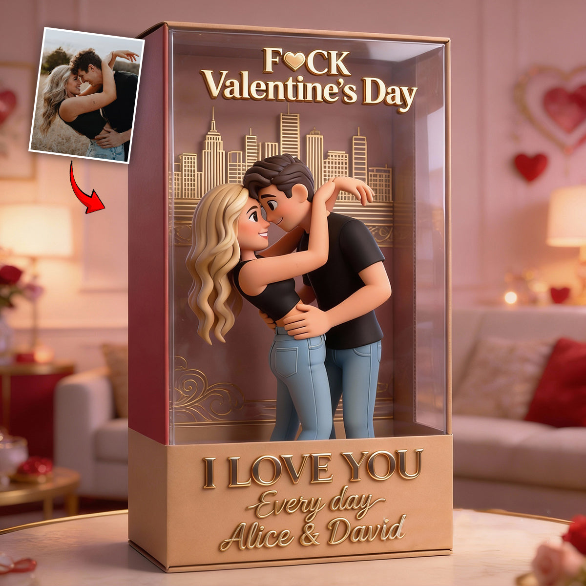 Ich liebe dich jeden Tag – Personalisierte Acrylplakette in individueller Form für Paare