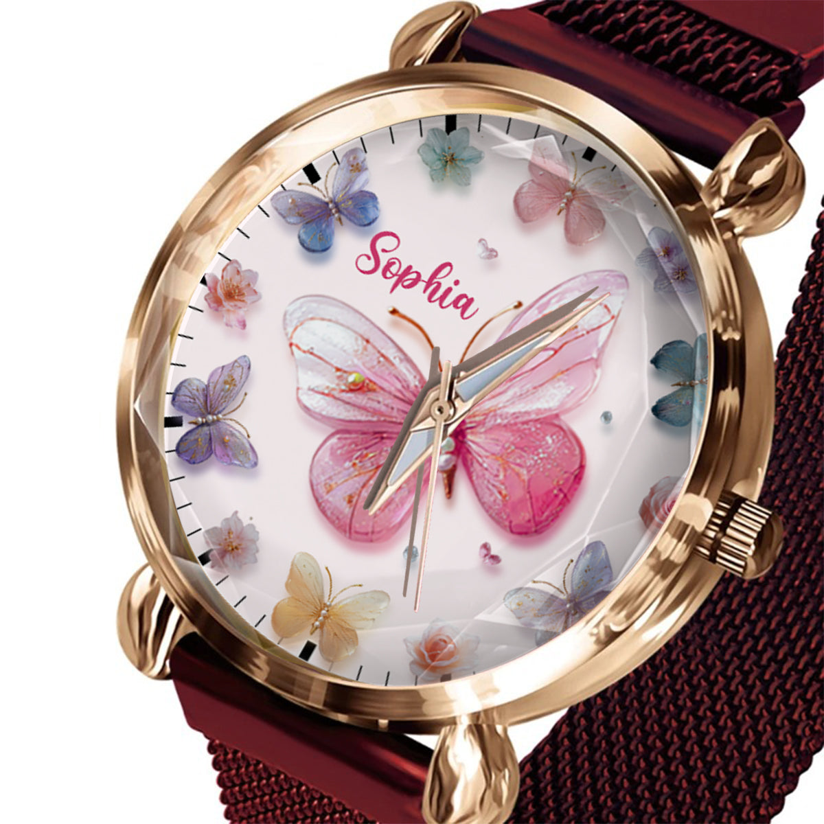 Kristallschmetterlinge – Personalisierte Schmetterlings-Damenhanduhr