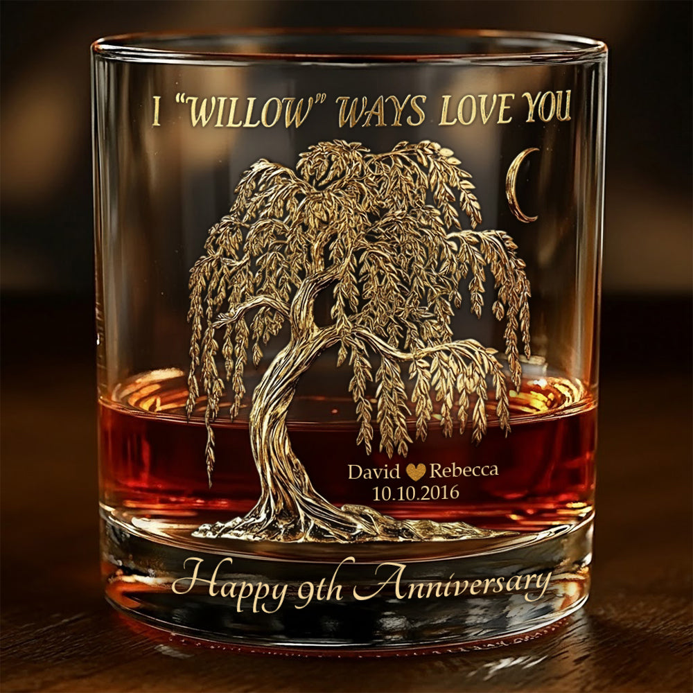 Ich liebe dich, Willow Ways – Personalisiertes Whiskyglas für Paare – Jahrestagsgeschenk für ihn/sie