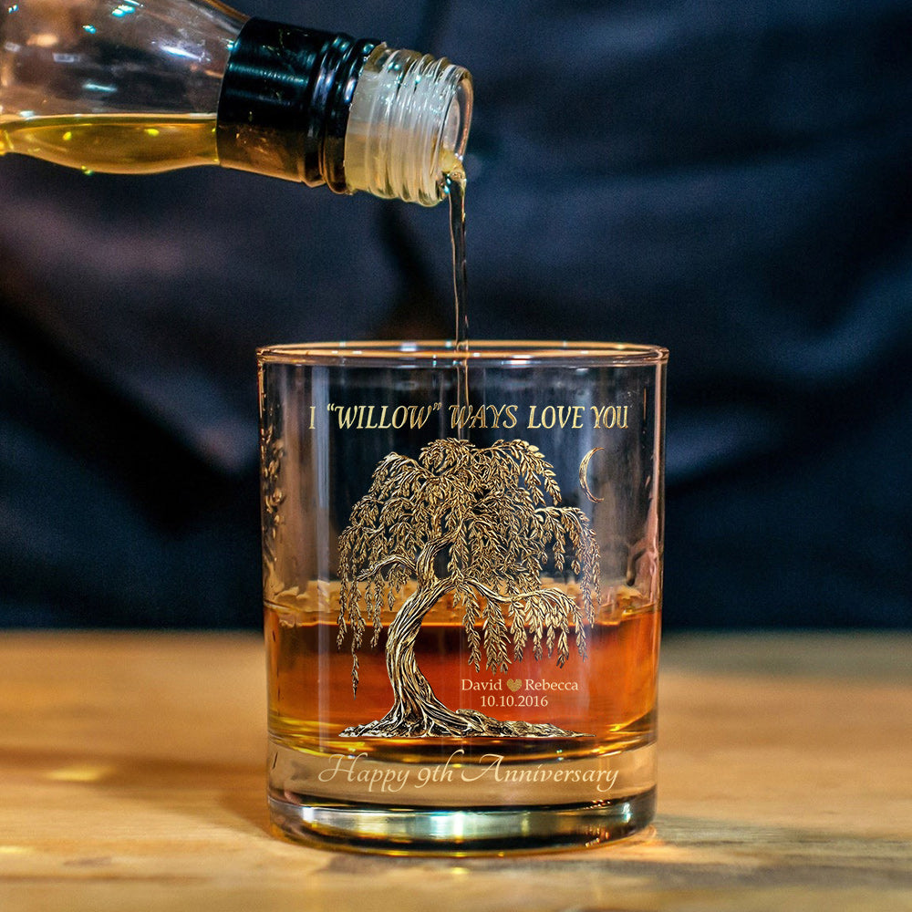 Ich liebe dich, Willow Ways – Personalisiertes Whiskyglas für Paare – Jahrestagsgeschenk für ihn/sie