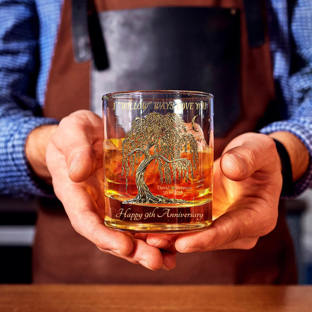 Ich liebe dich, Willow Ways – Personalisiertes Whiskyglas für Paare – Jahrestagsgeschenk für ihn/sie