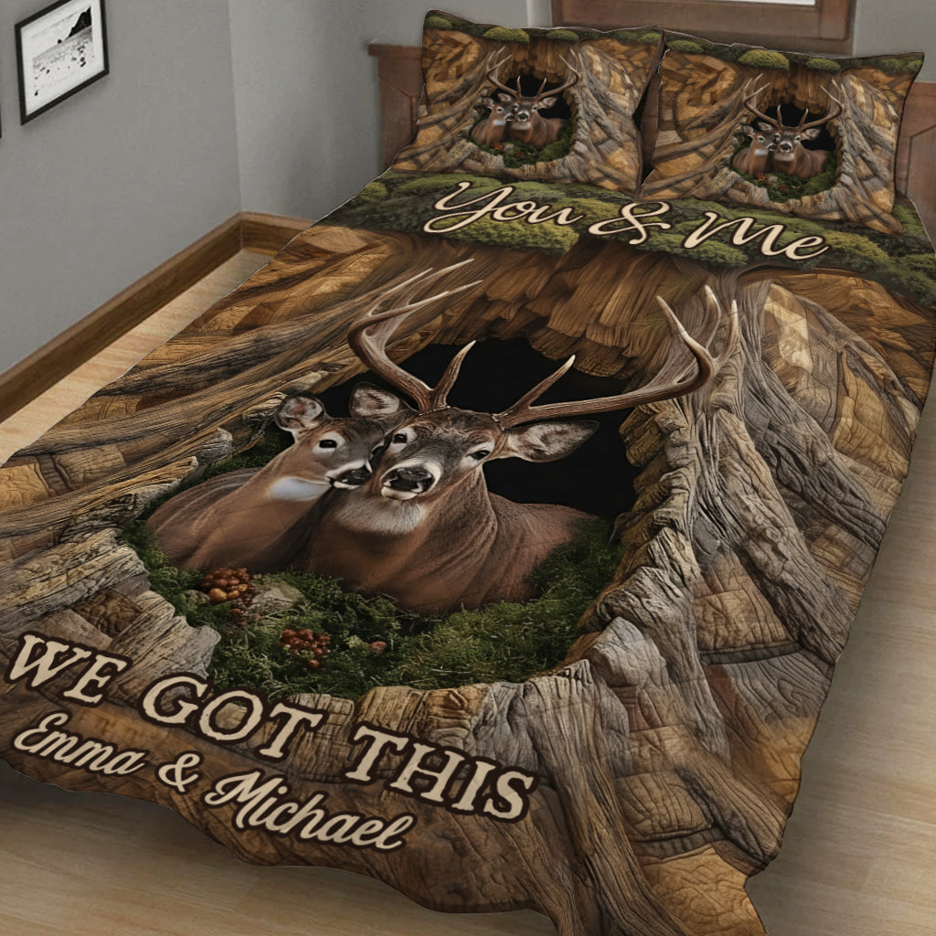 Perfect Gift For Couple - Personalized Hunting Quilt Set