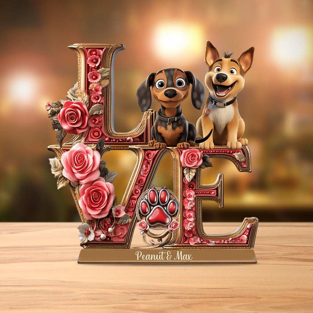 Liebe Hund - Personalisierte Acrylplakette in Hundeform