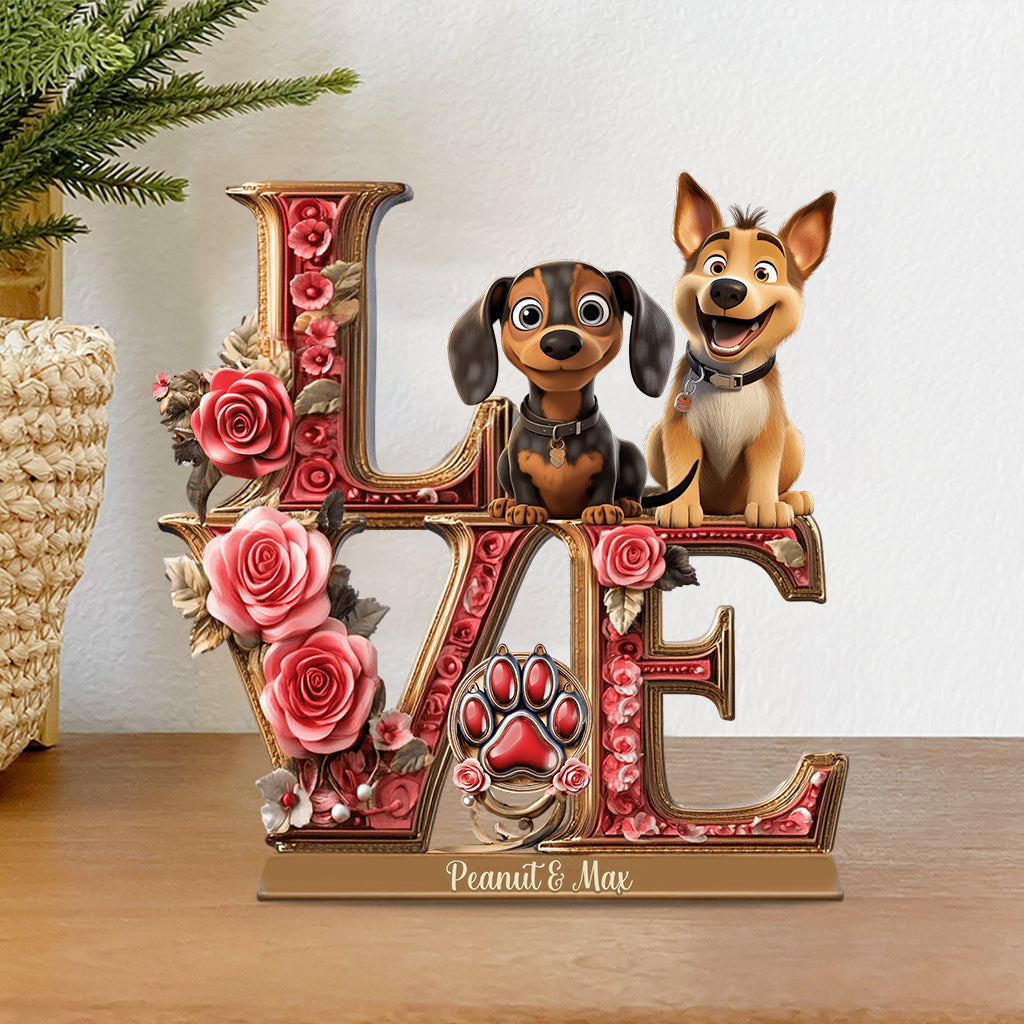 Liebe Hund - Personalisierte Acrylplakette in Hundeform