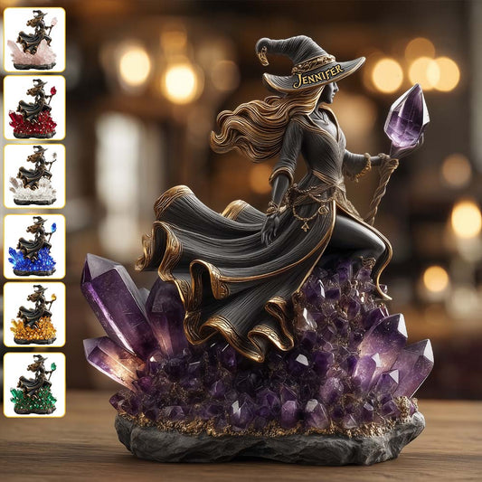 Die Hexe, Amethyst-/Quarz-/Smaragd-Stil... - Personalisierte Hexen-Acrylplakette in individueller Form