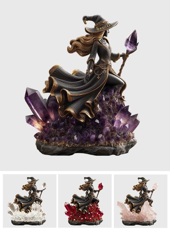 Die Hexe, Amethyst-/Quarz-/Smaragd-Stil... - Personalisierte Hexen-Acrylplakette in individueller Form