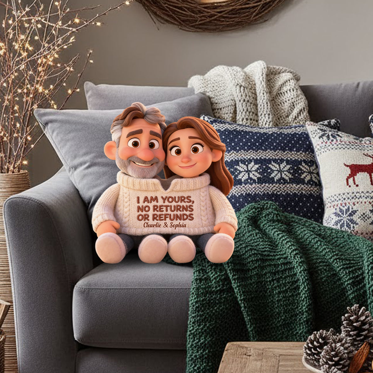 I Am Yours - Personalized Couple Faux Fur Shaped Pillow