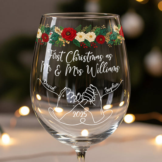 Unser erstes gemeinsames Weihnachtsfest – personalisiertes Weinglas für Paare mit langem Stiel