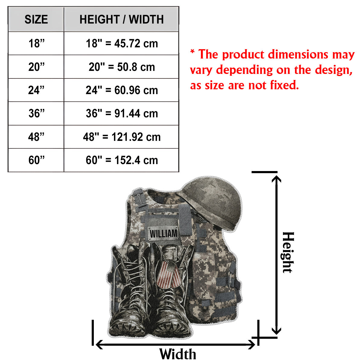 Militäruniform – Stiefel & Hut – Personalisierter, rutschfester, getufteter Teppich für Veteranen