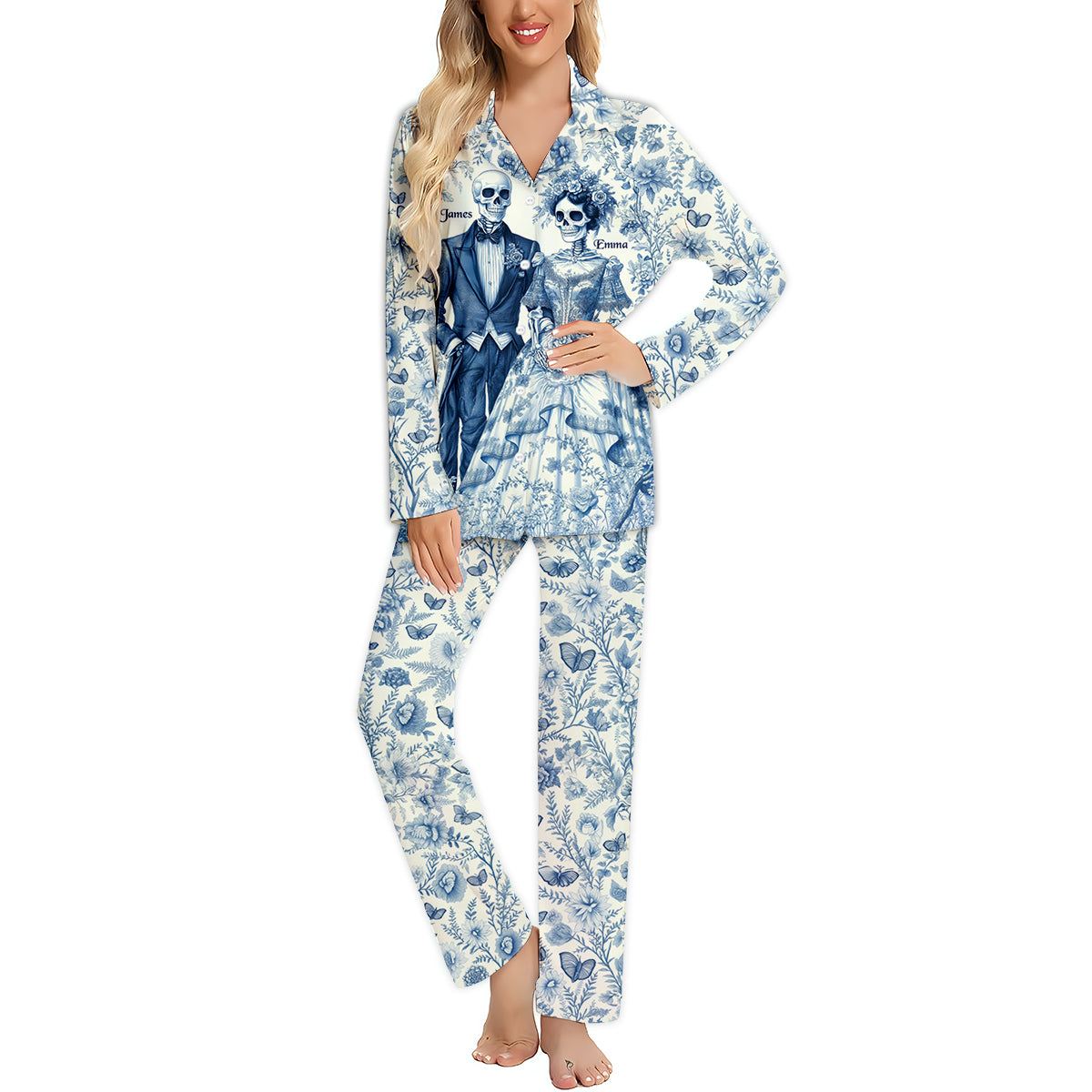 Bis dass der Tod uns scheidet – Personalisierter Partner-Pyjama mit Knopfleiste