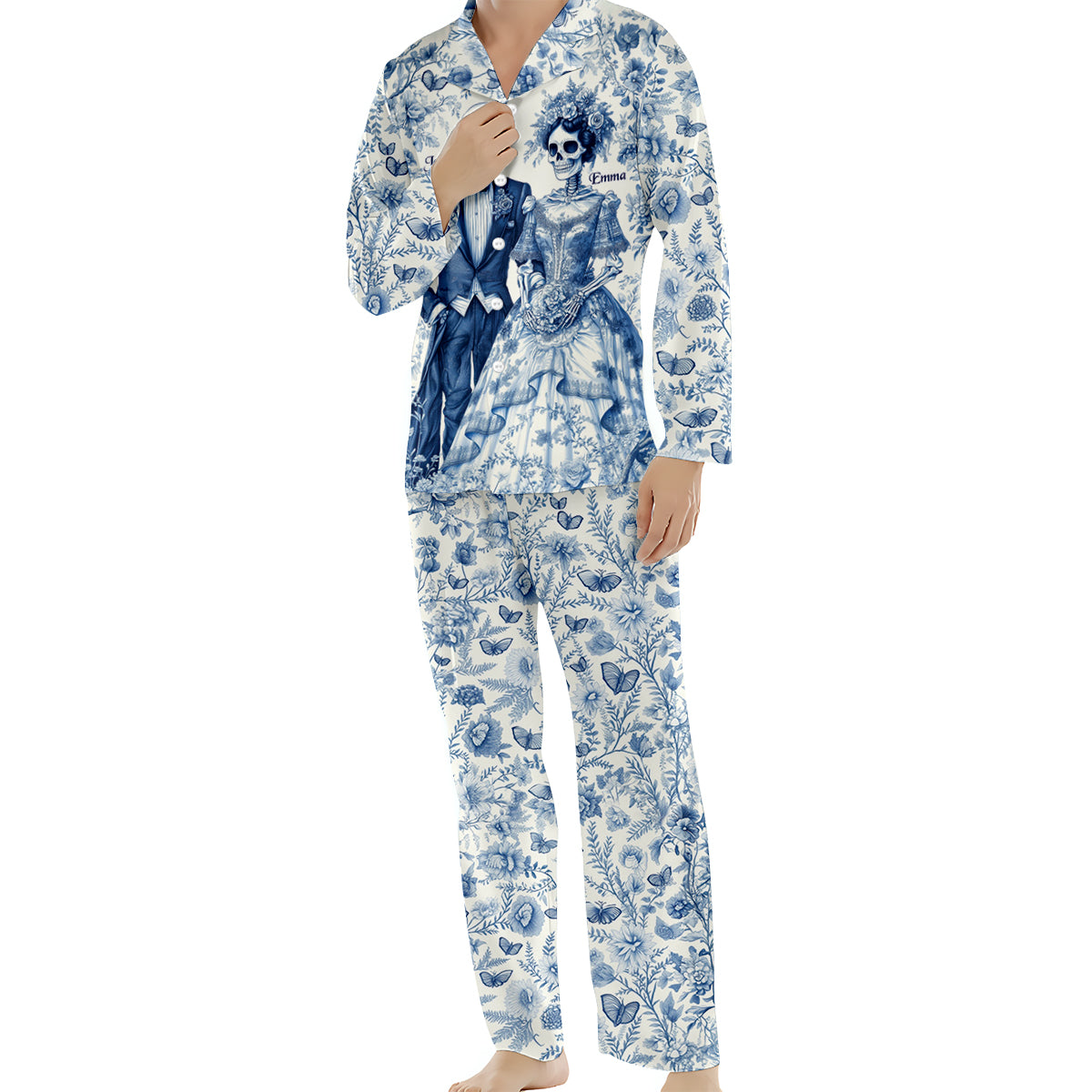 Bis dass der Tod uns scheidet – Personalisierter Partner-Pyjama mit Knopfleiste