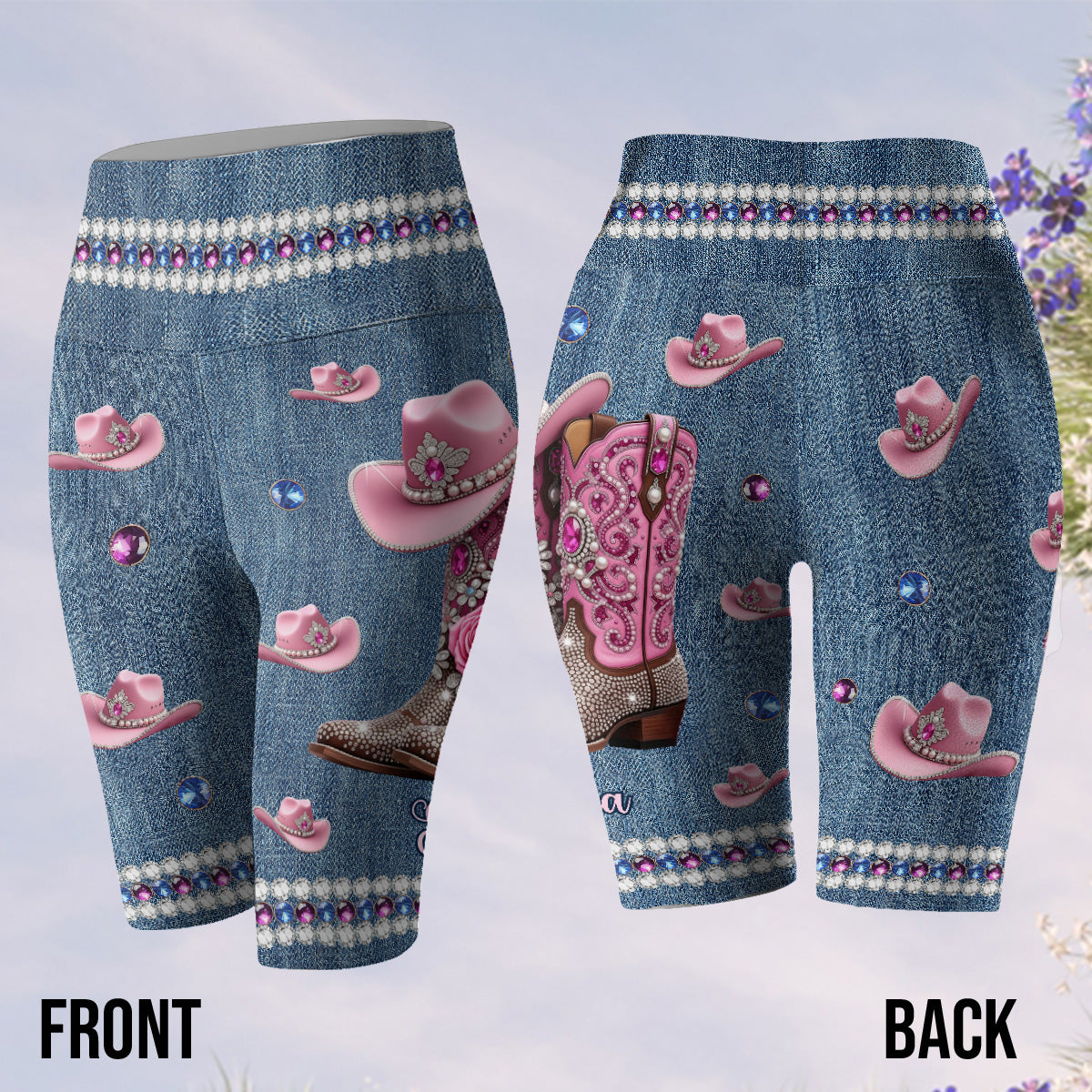 Coole Cowgirl-Shorts – Personalisierte Cowgirl-Radlerhosen mit hohem Bund
