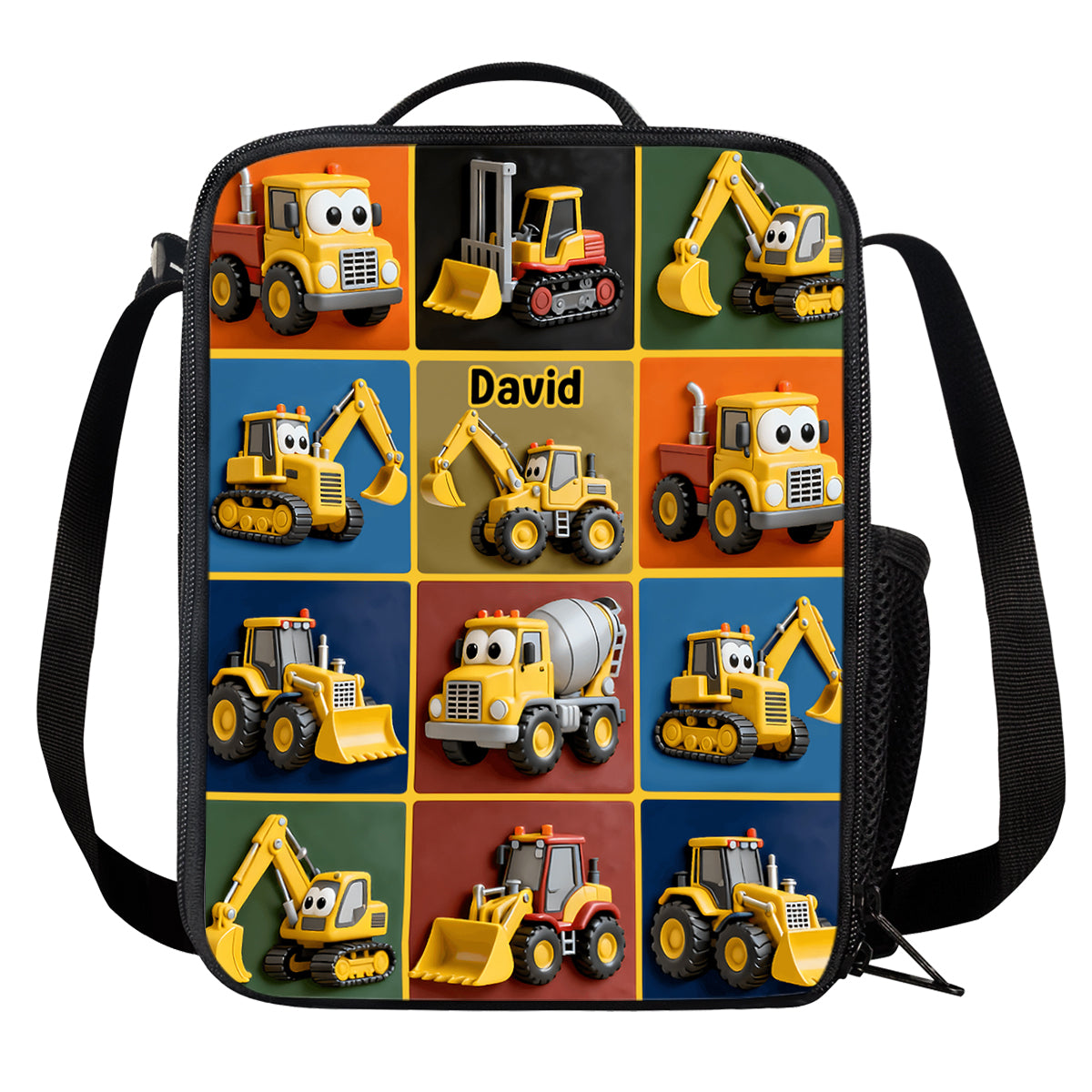 Baumaschinen - Personalisierter Kinderrucksack, Lunchtasche, Federmäppchen-Set