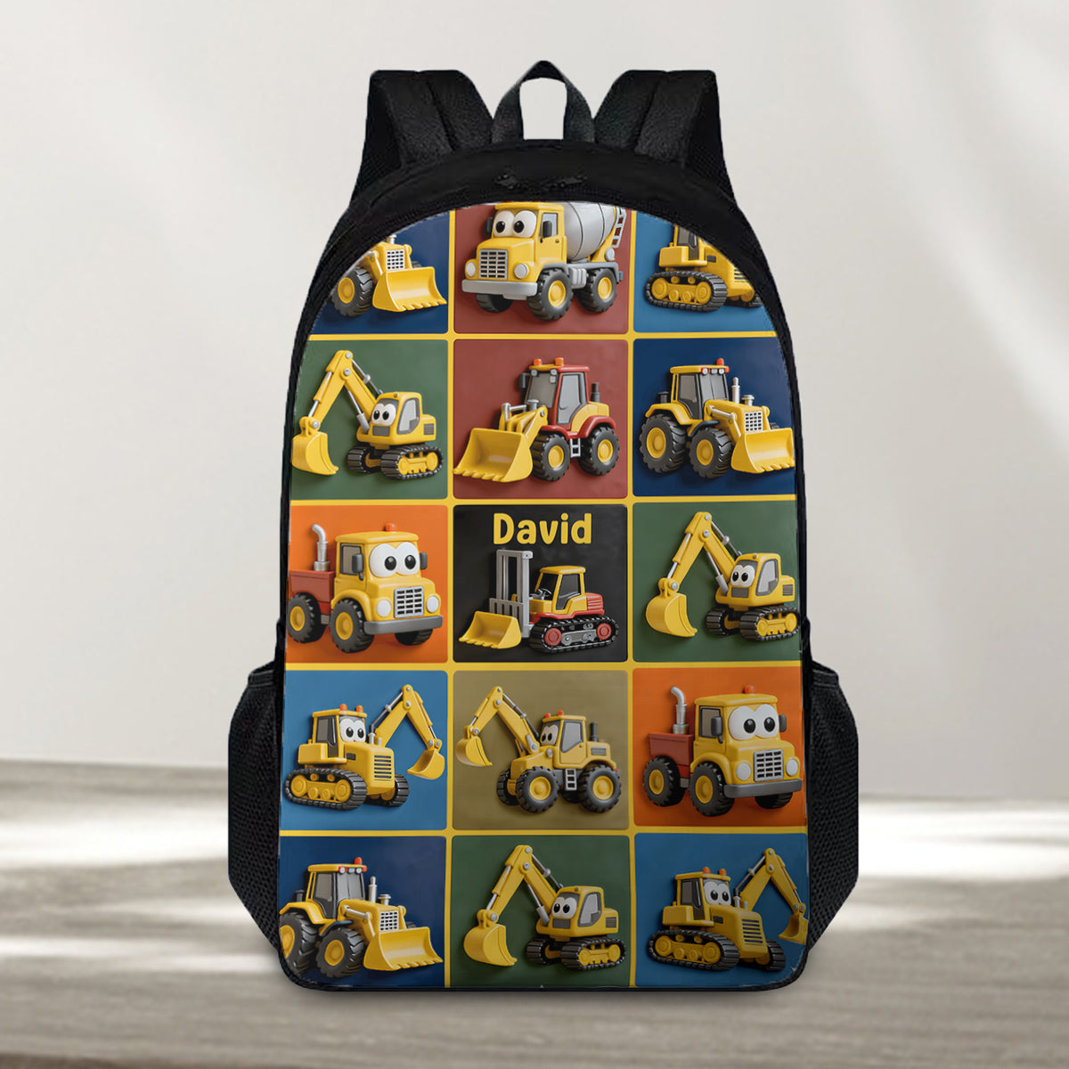Baumaschinen - Personalisierter Kinderrucksack, Lunchtasche, Federmäppchen-Set