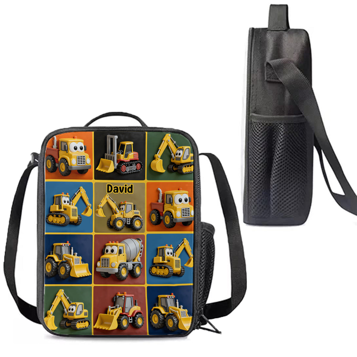 Baumaschinen - Personalisierter Kinderrucksack, Lunchtasche, Federmäppchen-Set