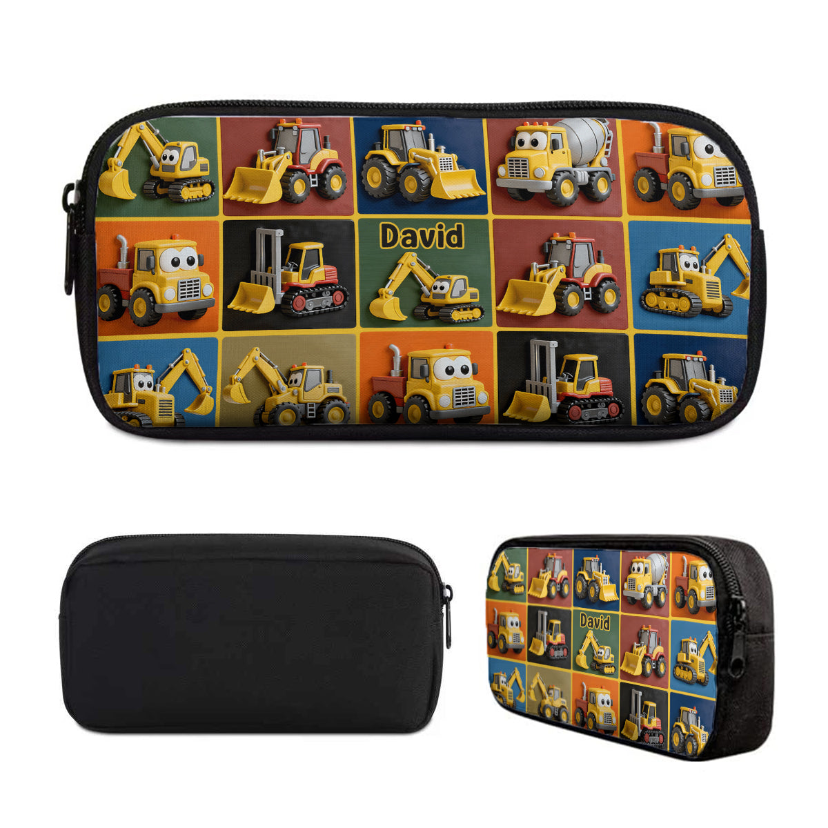 Baumaschinen - Personalisierter Kinderrucksack, Lunchtasche, Federmäppchen-Set