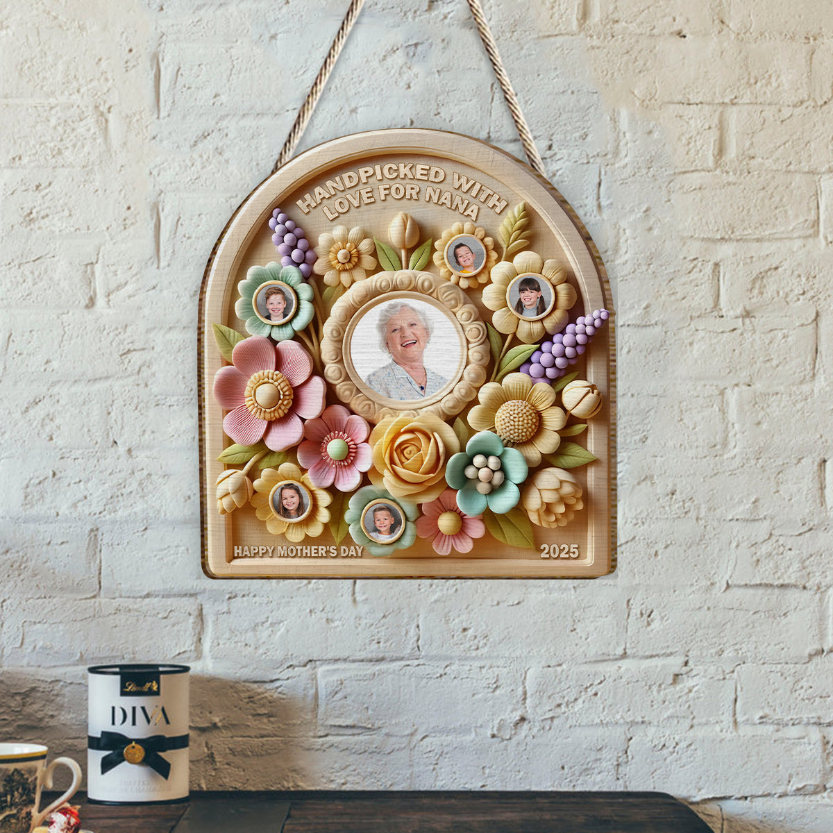 Handpicked For Nana/ Mama - Personalized Grandma 2 Layered Wood Sign / Wood Plaque