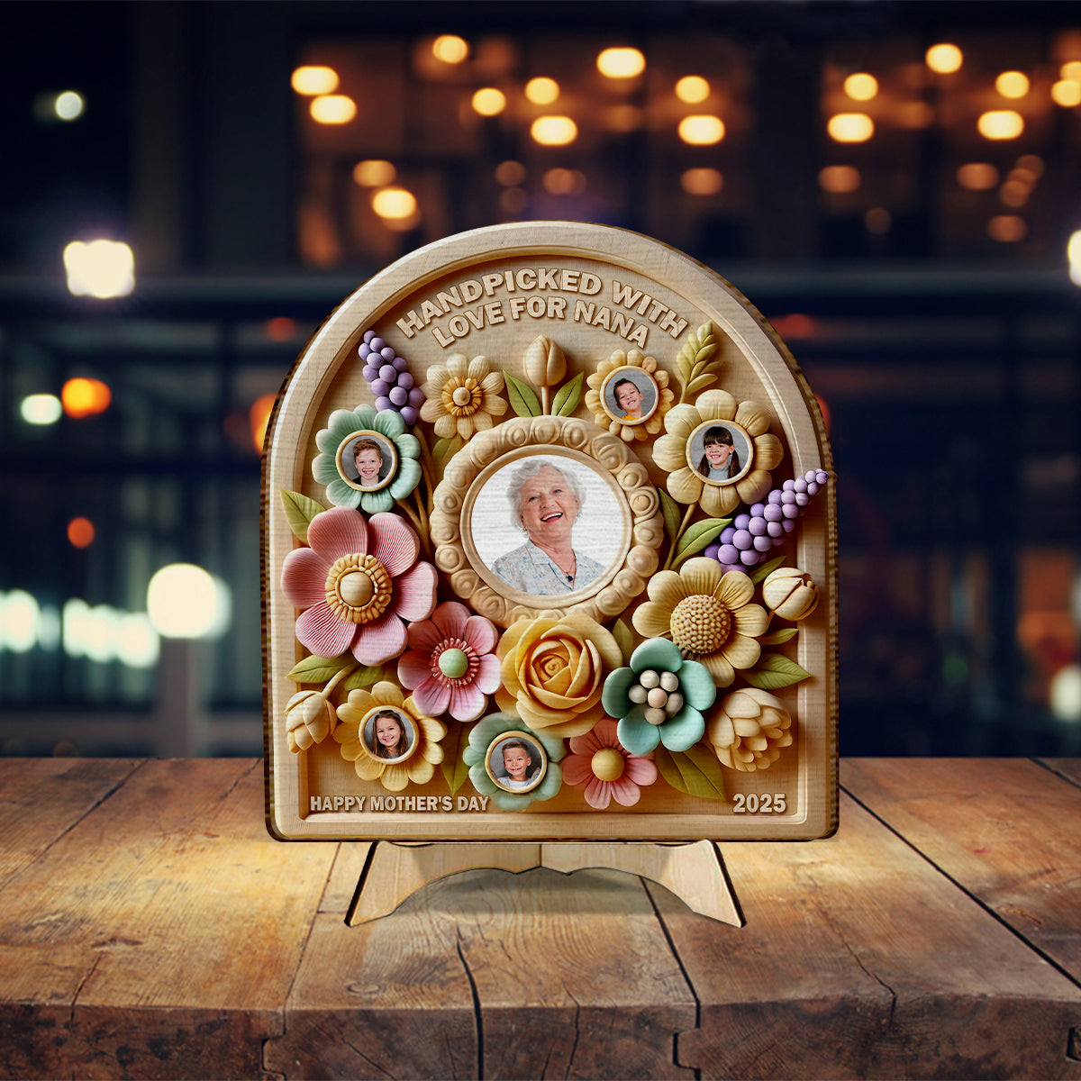 Handpicked For Nana/ Mama - Personalized Grandma 2 Layered Wood Sign / Wood Plaque