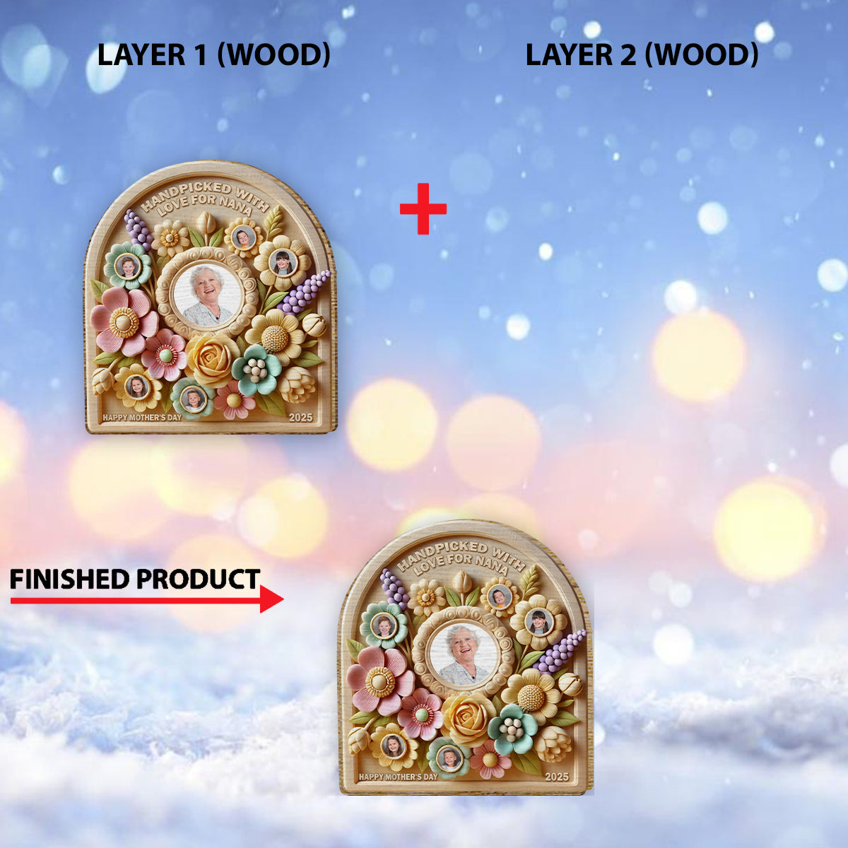 Handpicked For Nana/ Mama - Personalized Grandma 2 Layered Wood Sign / Wood Plaque